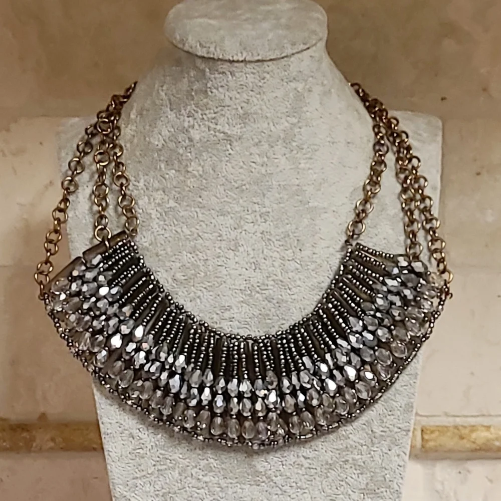 Vintage Crystal Beaded Statement Collar Necklace